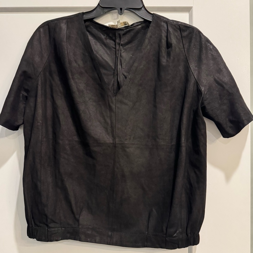 Maje goat suede leather black top